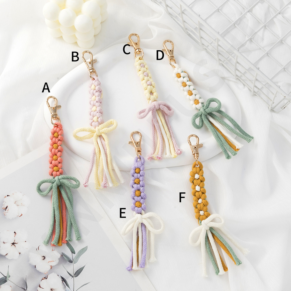12g Weight Bag Pendant, Keychain Classification 1 Piece Quantity Casual, Daily Occasion Pure cotton Material Bow Knot Pattern Women's Gender Cute, Modern Style Style Cute Modern Style Bow Knot Pure Cotton Women's Bag Pendant Keychain 1