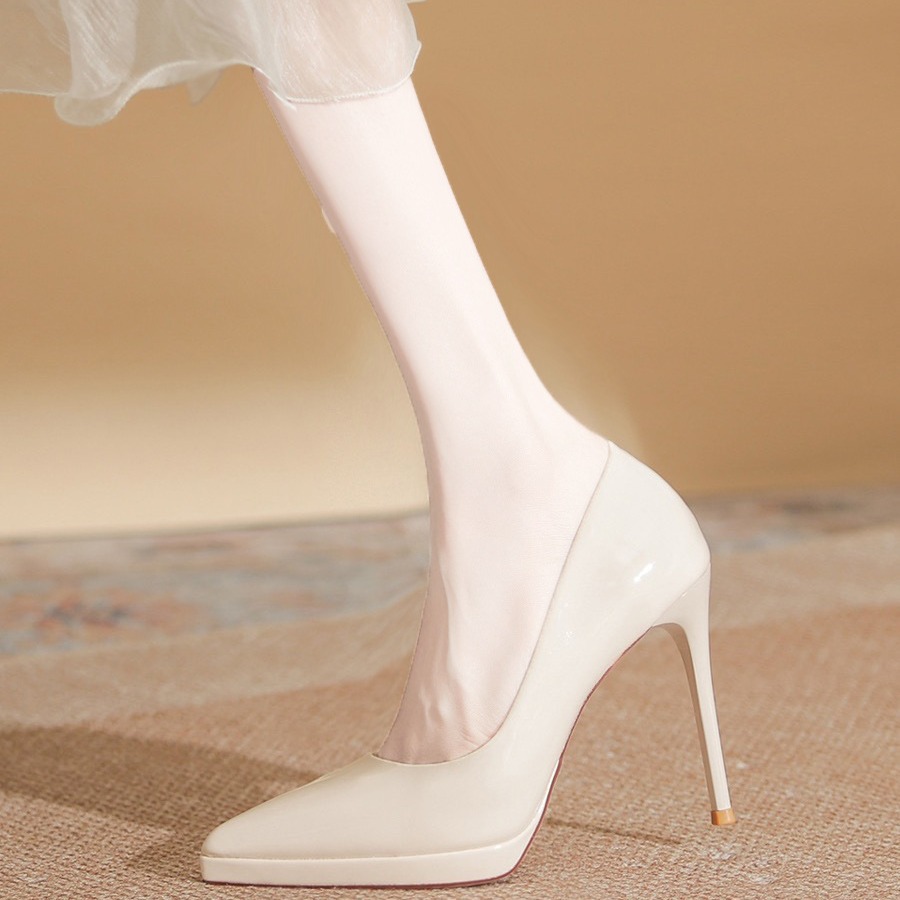 European and American Thick-Soled Waterproof Platform Patent Leather Pointed-Toe Banquet Shoes for Women 2023 Autum New 10cm Stiletto Super High Heels