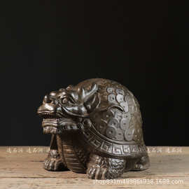 仿古石雕复古旧石器雕刻山西青石金钱龙龟中式复古会所陈设摆件