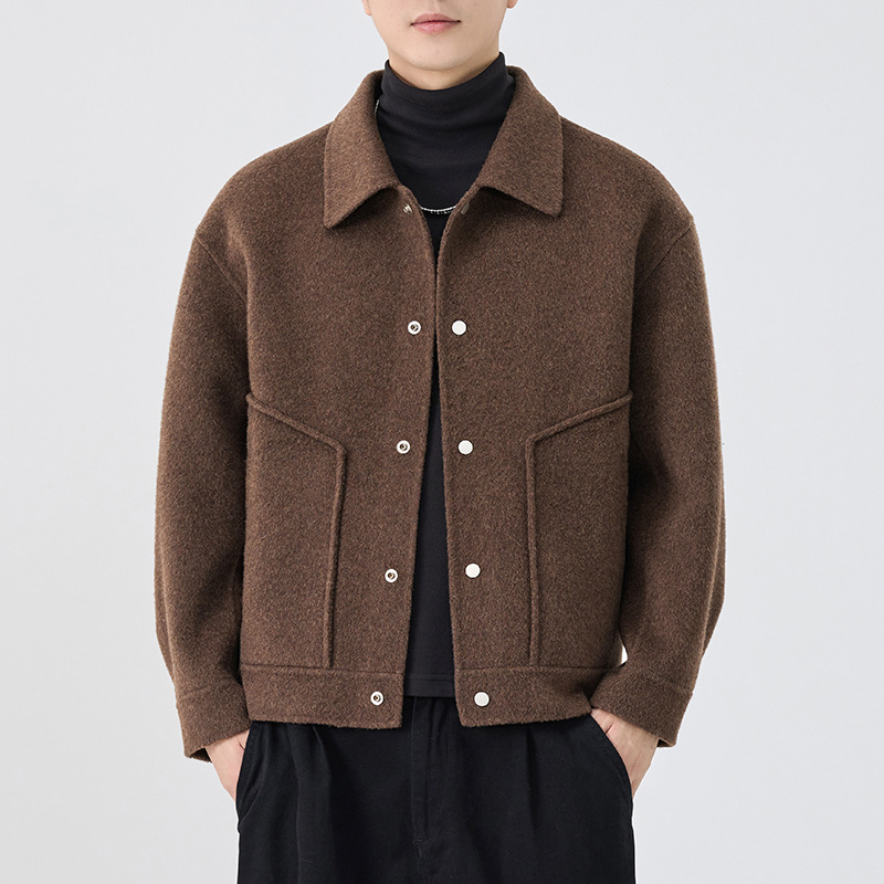 2025 invierno nuevo abrigo de cachemir de doble cara hombre casual multifuncional abrigo grueso hombre color café