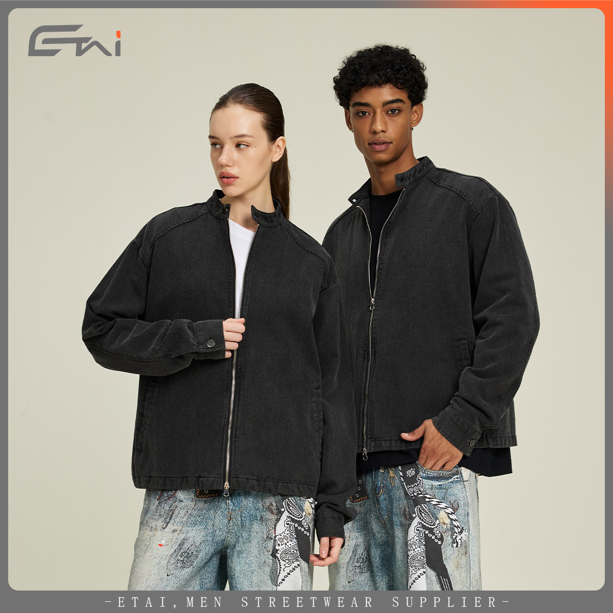 Chaqueta de cuello corto y ancho para hombres juveniles, chaqueta de cuello vertical para hombres, retro hace viejos tipos de chaqueta de doble cremallera de manga larga.