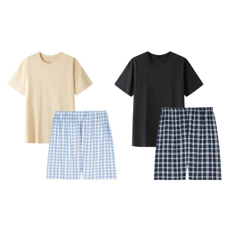 Any Matching Short-Sleeved Shorts, Unprinted Cotton Home Clothes Set, Good Quality Tianzhu Woven T-Shirt Top, Double-Layer Gauze Pajamas