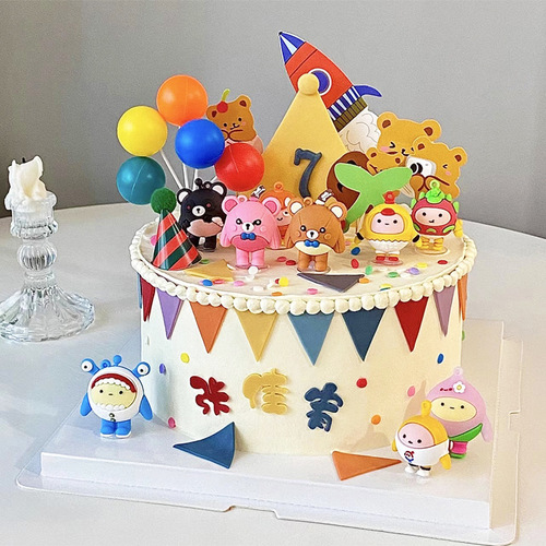 Internet-famous Egg Pudding Party Cake Decorations: Cartoon XIAOZAI Bear, Lost Heart Bear, Pink Bear, and Little Bear Dolls for Birthday Celebrations