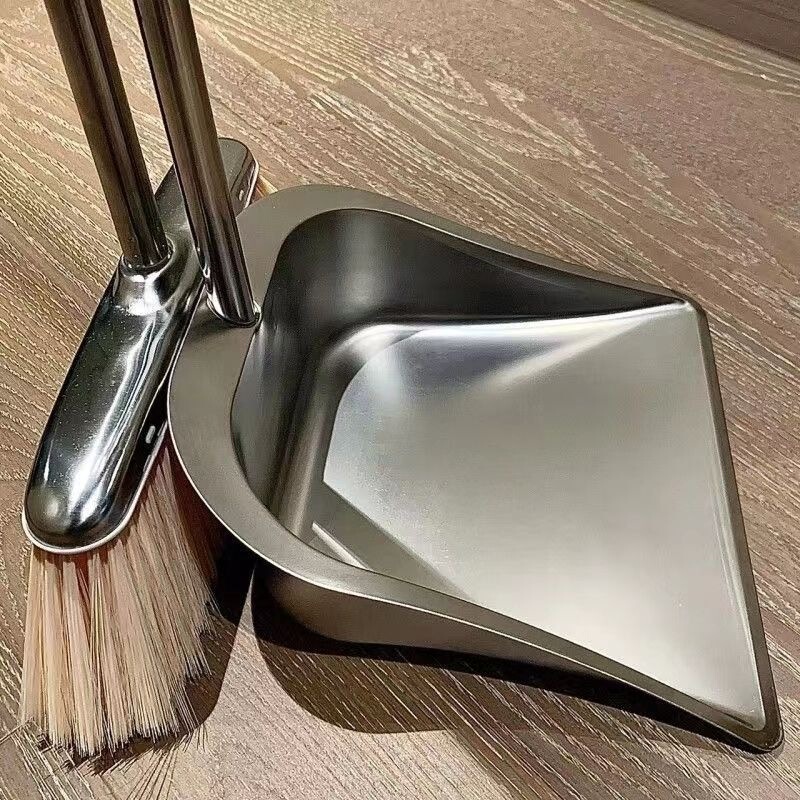 Stainless steel] Broom and dustpan set for commercial and household use, including a thickened broom