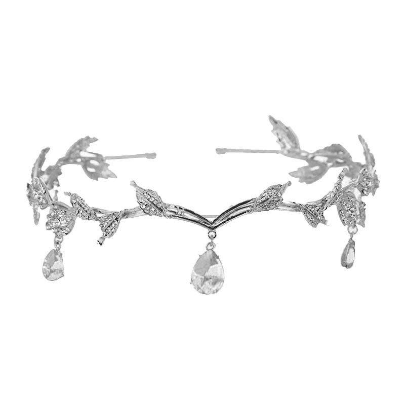 Corona barroca para mujer, dije de ceja nupcial de aleación con forma de gota de agua y hoja, diadema de princesa, accesorios para el cabello retro con diamantes de imitación