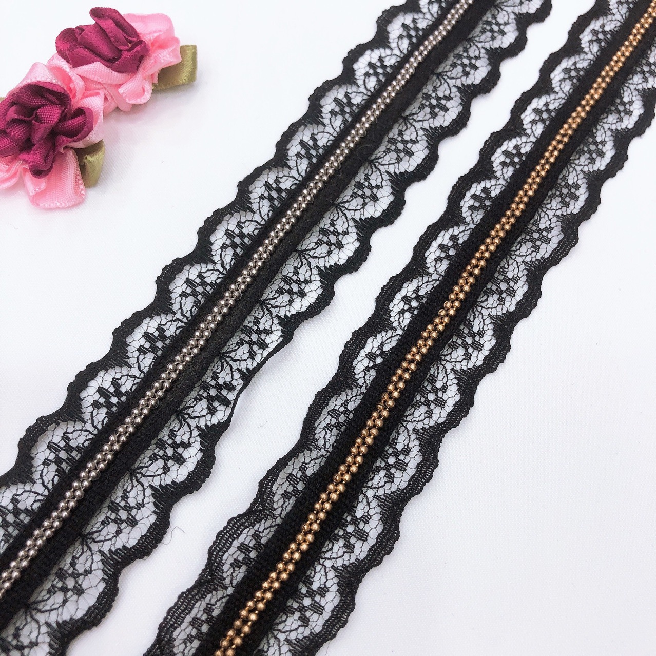 厂家现货双排铜珠链蕾丝花边 服装领口袖口配件鞋帽箱包DIY辅料