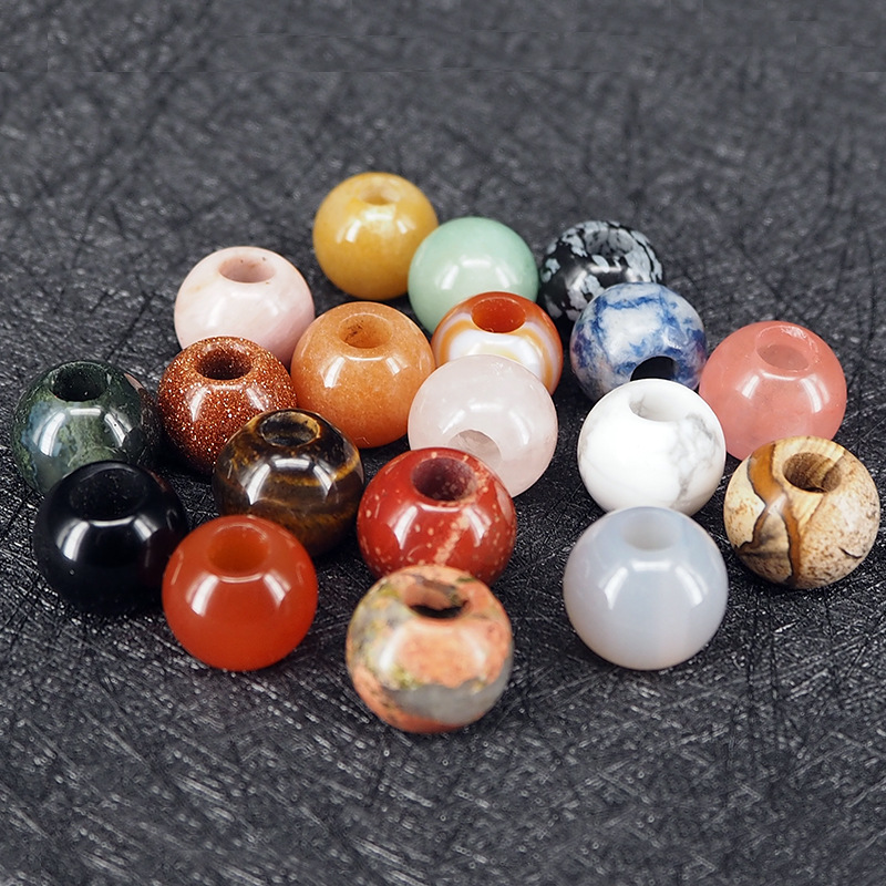 14mm Natural Agate Crystal Gemstone Large Hole 5mm Round Beads Spacers DIY Handmade Panjia Matching Beads