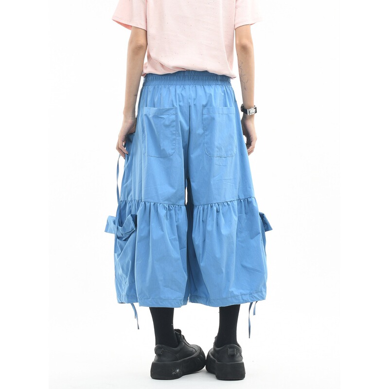 2026 American Retro Design Drawstring Pleated Wide-Leg Pants for Women with Large Pockets, Workwear-Style Cropped Casual Pants