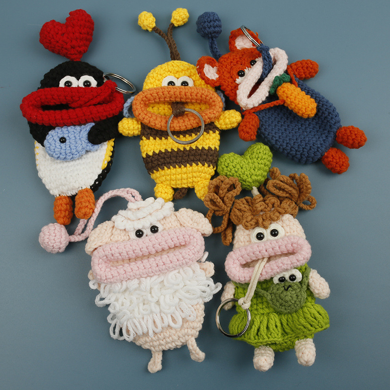 Directly Supplied from the Source, Handmade Knitted Sausage Mouth Key Pouch, Yarn Crocheted Cute and Quirky Big Mouth Pull-Out Key Protective Cover