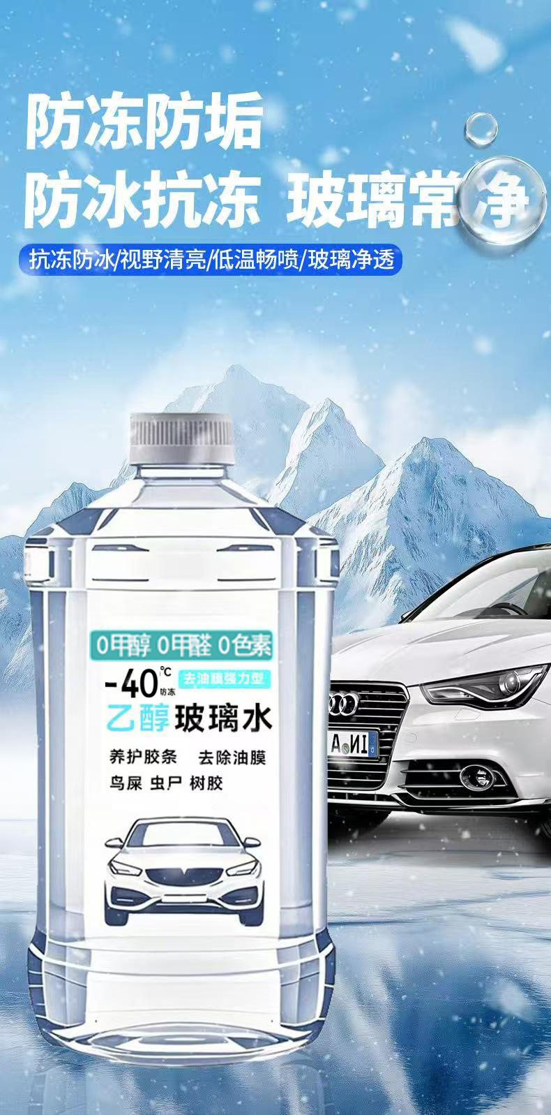 Genuine ethanol windshield washer fluid for car glass, removes dirt and oil film, prevents freezing in winter, suitable for all seasons, for cleaning and maintenance