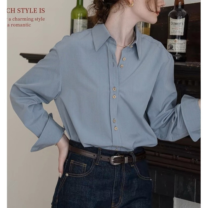 Dailyart "Frida's Rose" Suede Forged Back Embroidered French Commuter Long Sleeve Shirt
