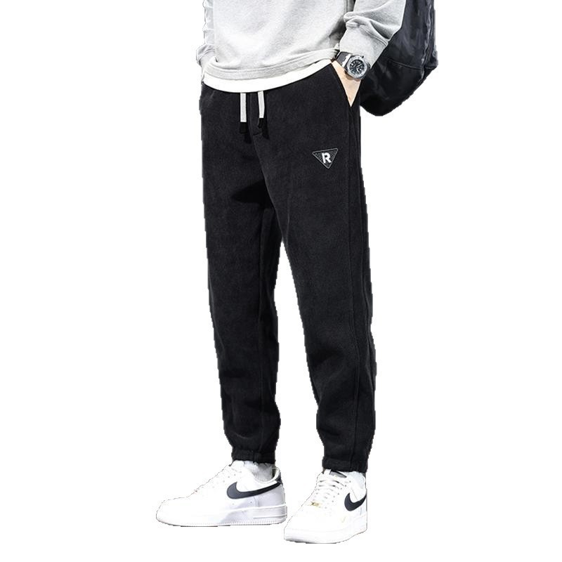 Pantalones casuales de hombre otoño y invierno sueltos de tamaño grande y pantalones largos de lana coreanos de moda juvenil pantalones deportivos de correa