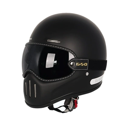 Fiberglass Retro Motorcycle Helmet Full-Face Electric, Motosiklet kaskı (dəbilqə) - matte-black-black-tea-mirror-m55-56