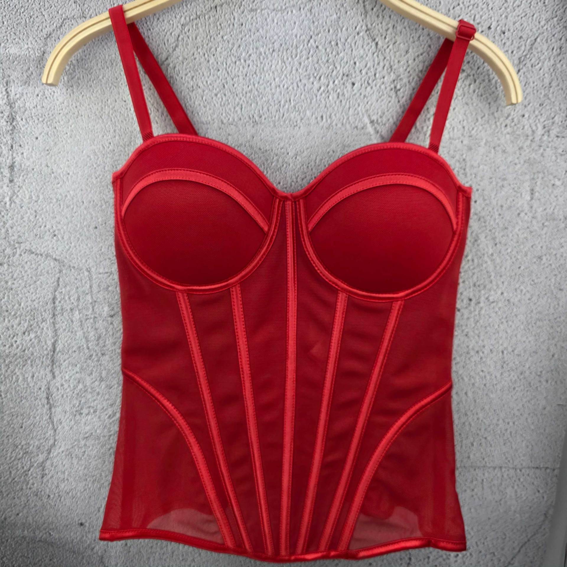 Top de Tirantes con Corsé de Malla Transparente y Varillas para Mujer image 6
