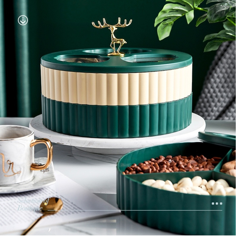 多功能客厅果盘干果糖果盒零食盘麋鹿创意轻奢高档干果盒北欧风|ms