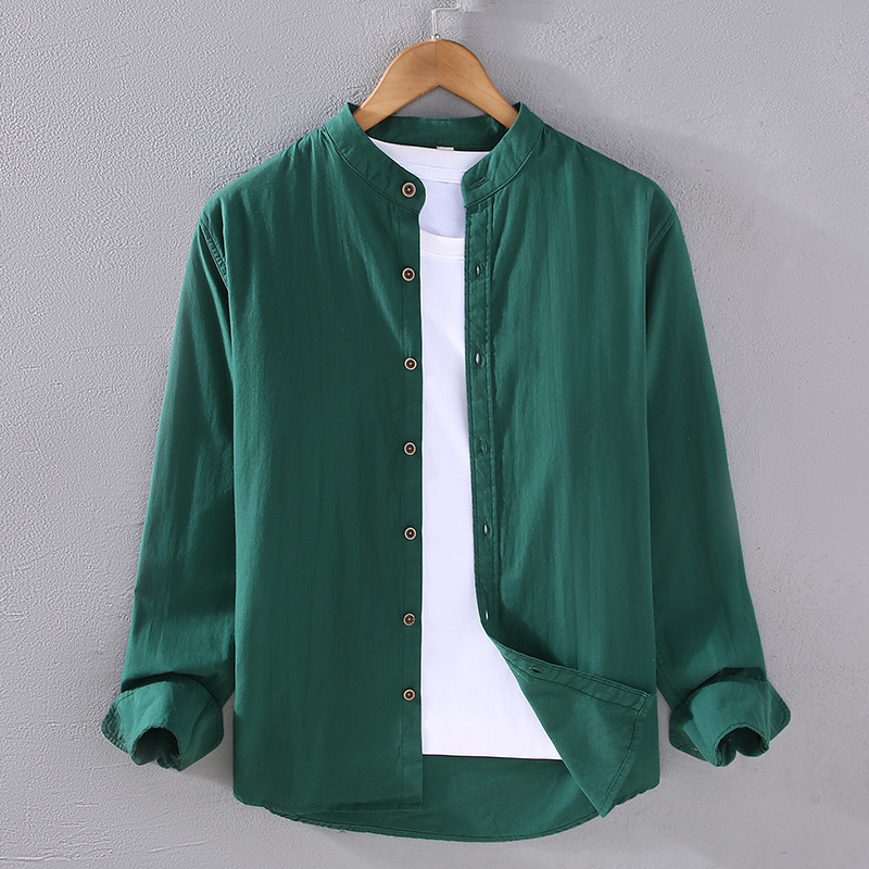 Camicia a maniche lunghe in puro cotone sottile primavera, estate e autunno per camicia da uomo minimalista giapponese casual in tinta unita da uomo_voghion.com