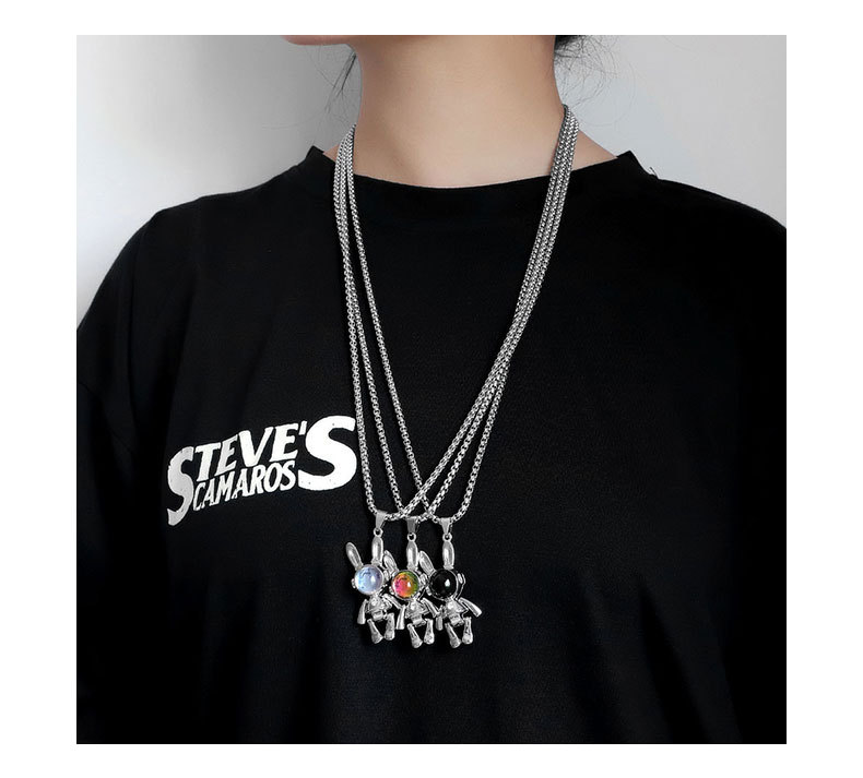 Hip-Hop Geometric Titanium Steel Natural Stone Necklace 1 Piece