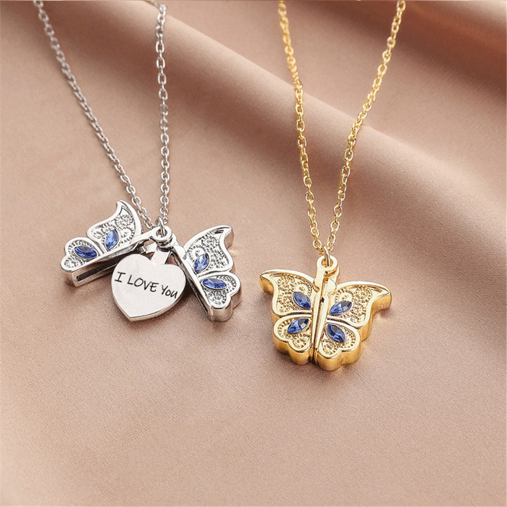 18g Weight Rhinestones Inlay Material Pendant Necklace Classification cable chain Chain Type 1 Piece Quantity Daily, Street Occasion Alloy Material Letter, Heart Shape, Butterfly Pattern Women's Gender Inlay Design Sweet, Simple Style Style Sweet Simple Style Letter Heart Shape Butterfly Alloy Inlay Rhinestones Women's Pendant Necklace 4