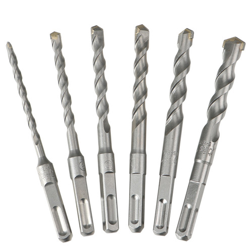 Extended impact electric hammer drill bit to penetrate the wall, two pits, two grooves, round handle, four pits, square handle, concrete cement wall drilling drill