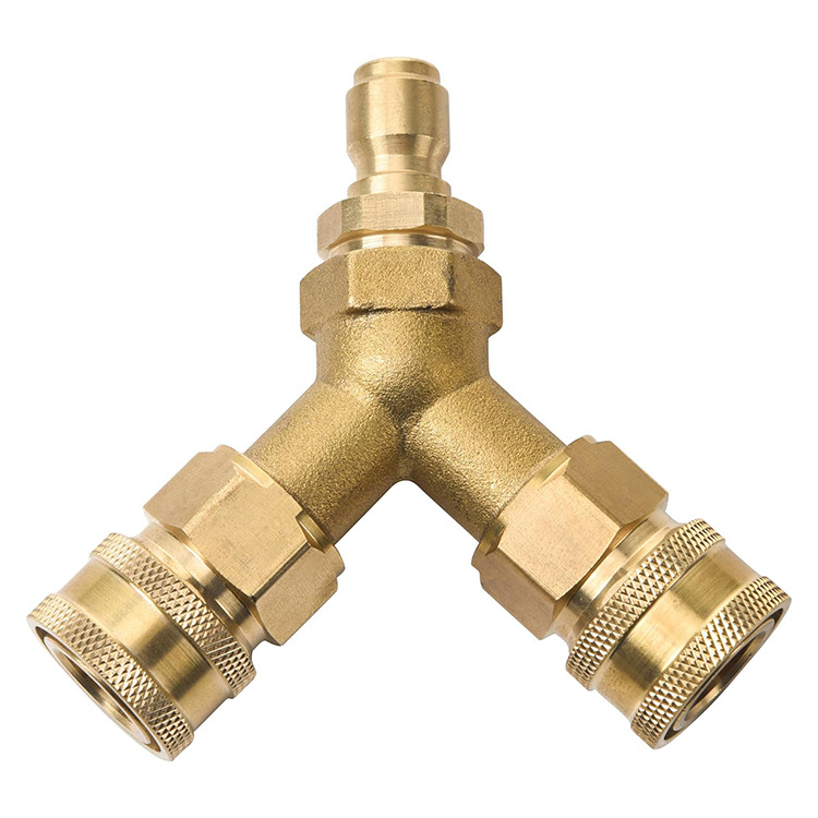 洗车机三通接头清洗机出水配件刷车机泵头Y型3/8快接黄铜转接头