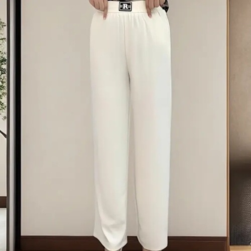 Middle-aged and elderly summer straight pants, large size women's pants, high-waist fashionable pants, breathable thin, slimming and temperament casual pants