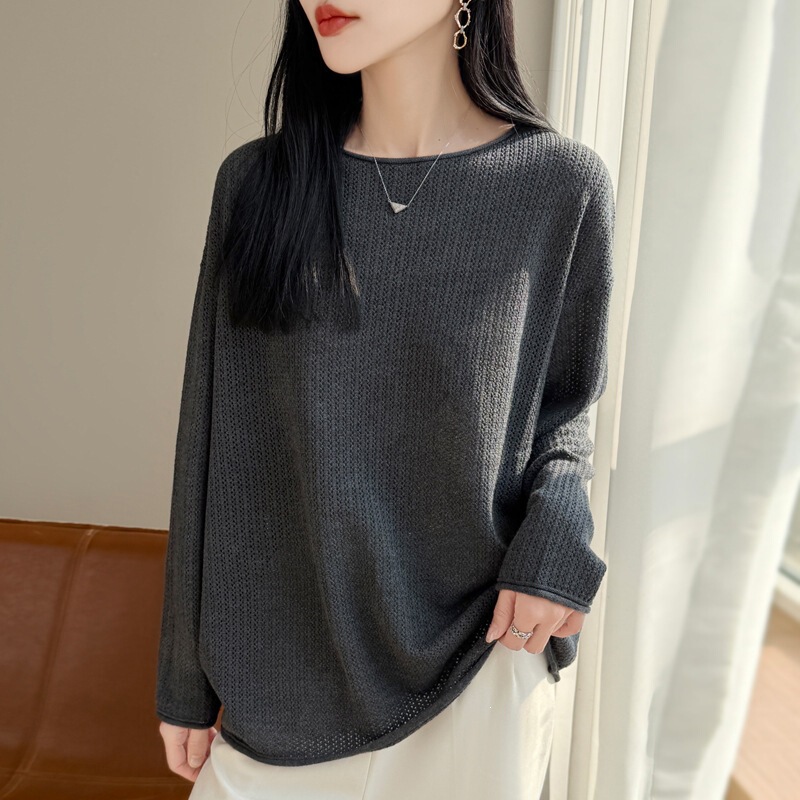 Plus-Size Sweater with Rolled Edges, Off-The-Shoulder Cutout Wool Knitwear for Women, 2026 Spring New Korean Style Loose Sweater for Women Plus-Size Sweater with Rolled Edges, Off-The-Shoulder Cutout Wool Knitwear for Women, 2026 Spring New Korean Style Loose Sweater for Women