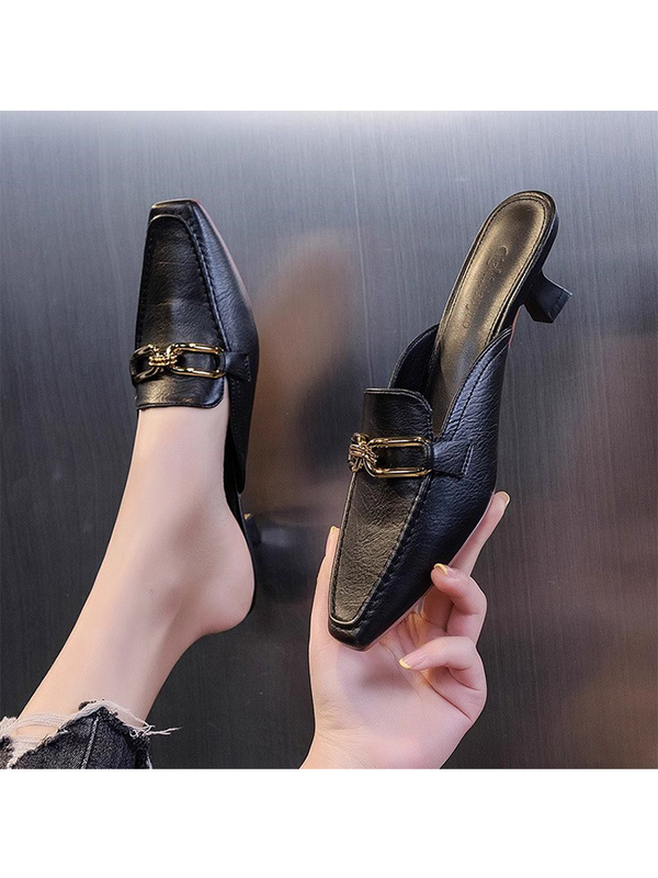 Small Square-Toe Half-Slippers for Women, 2026 New Style, Chunky Heel, Fashionable French-Style High-Heeled Mules