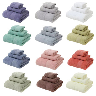 Pure Cotton Towel, Bath Towel, Square Towel, 3-Piece Set, Plain Color, Gift Towel, Cotton Export Bath Towel Set with Printed Logo