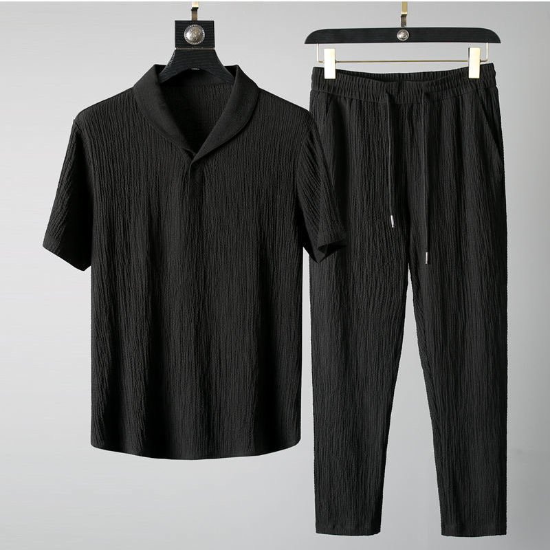 Summer New Trendy suit Men's Thin Korean-style Short-sleeved Trousers Fashionable Casual Light Luxury All-match Sports suit
