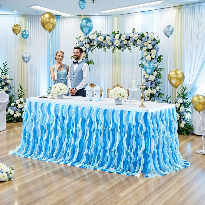 フリル付きカーリングウィッカーテーブルスカート、会場装飾小道具、軽くて豪華な誕生日パーティー用品、高級感|undefined