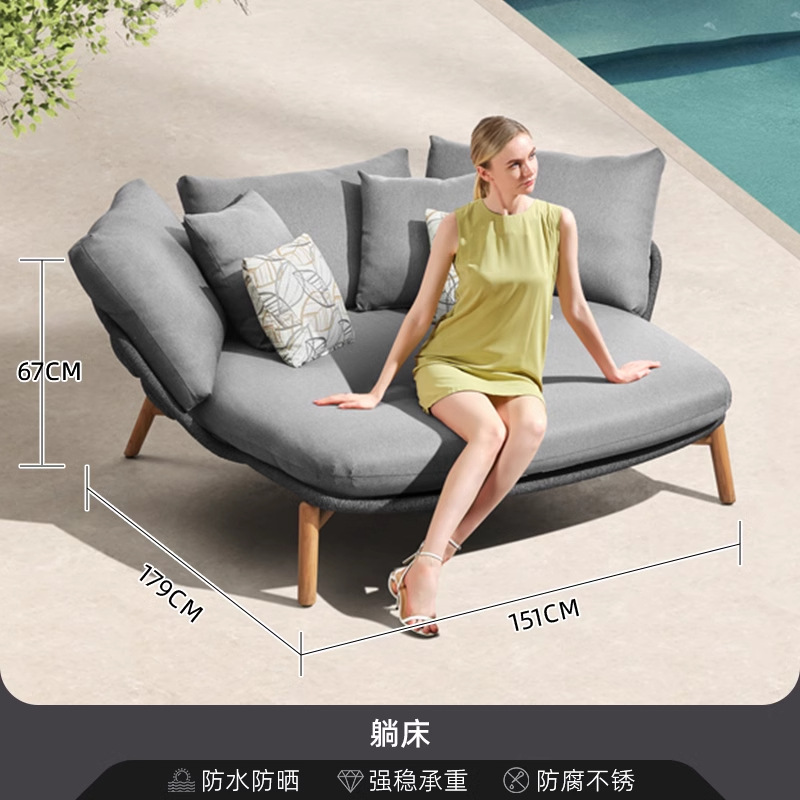 Sofá de patio impermeable al aire libre teca caña sofá jardín al aire libre residencial ocio simple combinación de madera sólida
