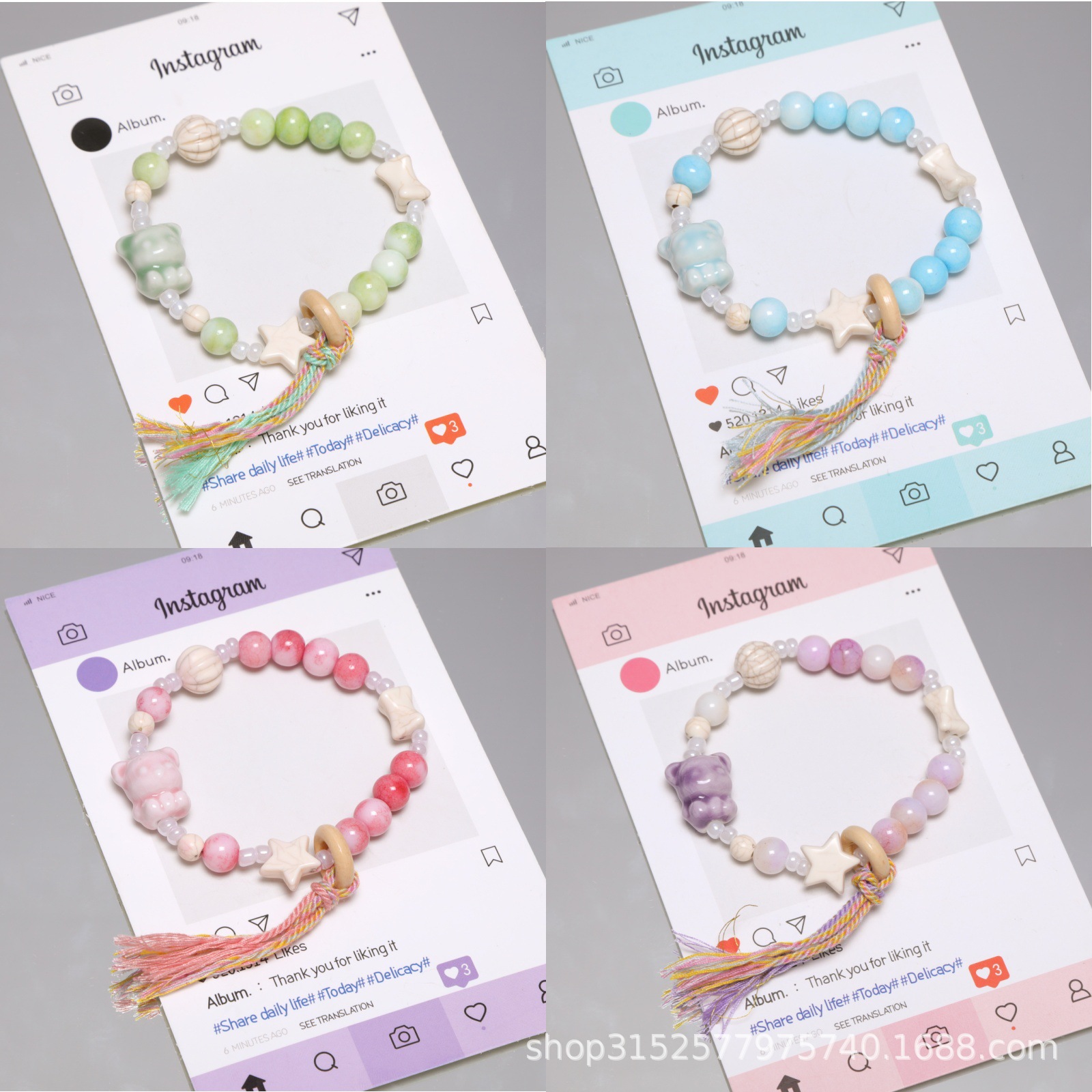 Jingdezhen Limited Edition Cute Ceramic Bear Tassel Children's Bracelet, Niche Sweet Versatile Friendship Campus Bracelet