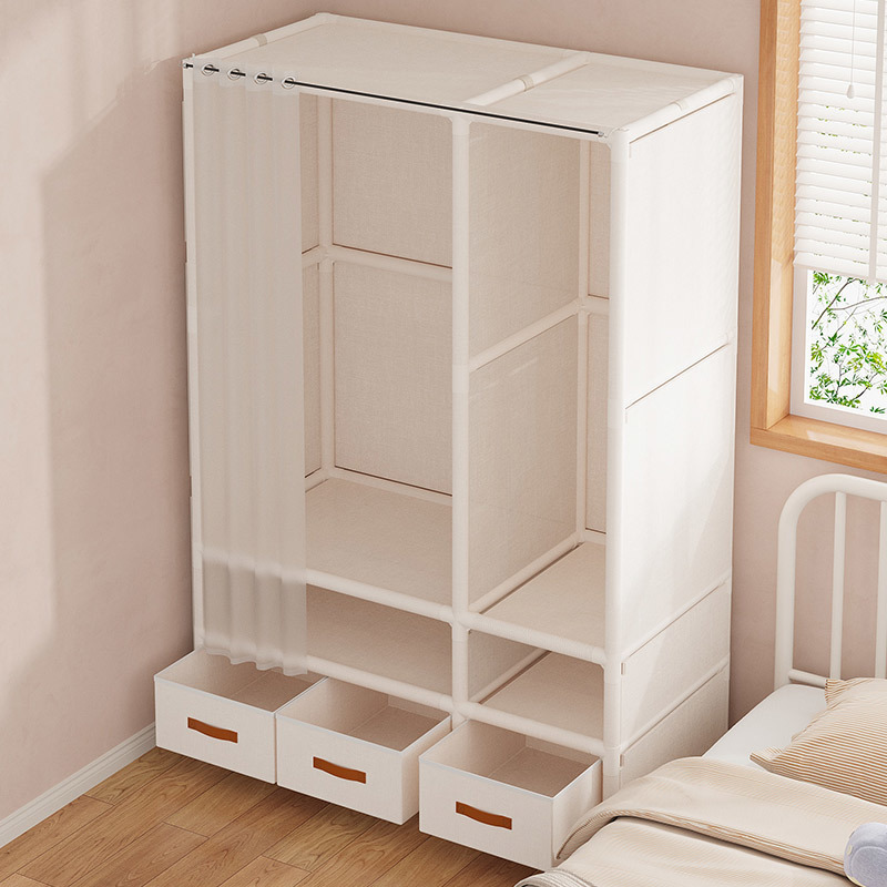 Simple Wardrobe for Home Bedroom, Sturdy and Durable Fabric Wardrobe for Rental Housing, Hanging Clothes Storage, Multi-Functional Wardrobe