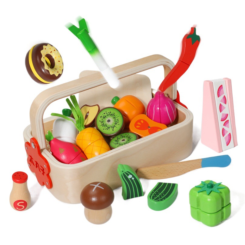 CPC de madera de simulación de corte magnético de frutas en caja de frutas y verduras de corte Corte de bebé juguetes Play House