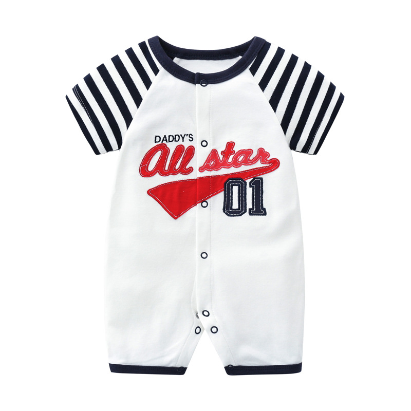 婴儿连体衣夏装0-1岁男宝宝短袖纯棉爬服薄款6个月宝宝衣服满月服