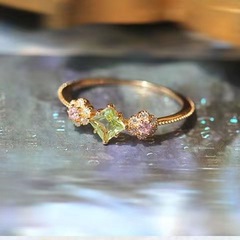 網紅直播熱賣日韓日系天然橄欖石小花戒指指環氣質精緻高級感氣質