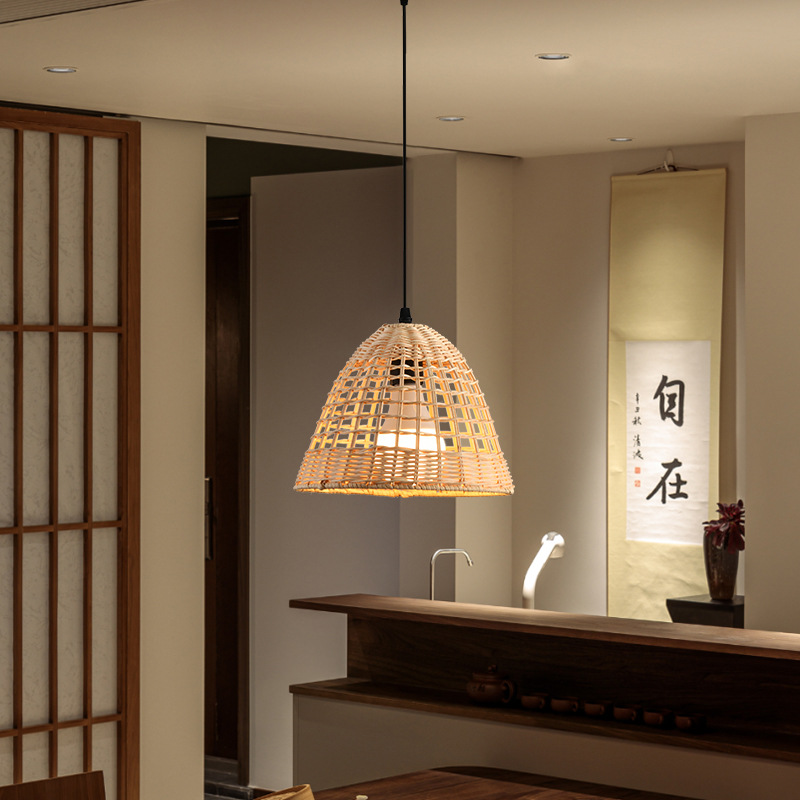 Landelier de caña bar sala de comedor estudio lámpara sala de té nostálgica lámpara de arte pastoral hogar tatami lienzo de caña