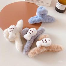 2024秋冬新款蓝色小鱼毛绒发夹女后脑勺可爱鲨鱼夹子盘发头饰抓夹