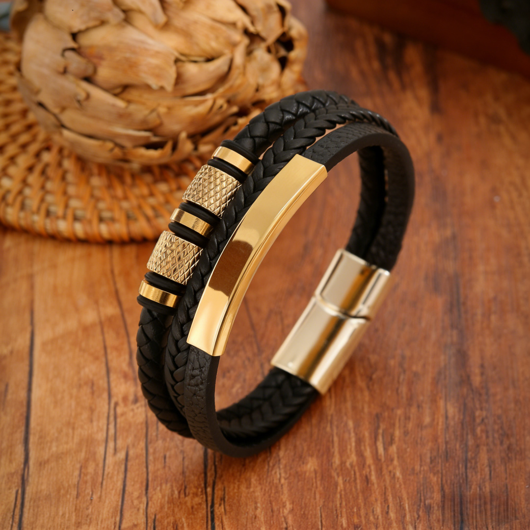 Men’s Braided Leather Bracelet Waterproof And Hypoallergenic_voghion.com