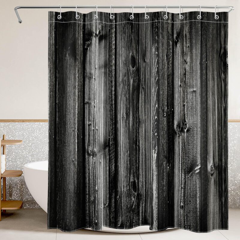 Bathroom Shower Curtain, Cross-Border Vintage Black and Gray Tone Barn Door Style, Thickened Polyester Shower Curtain with Digital Printing Bathroom Shower Curtain, Cross-Border Vintage Black and Gray Tone Barn Door Style, Thickened Polyester Shower Curtain with Digital Printing