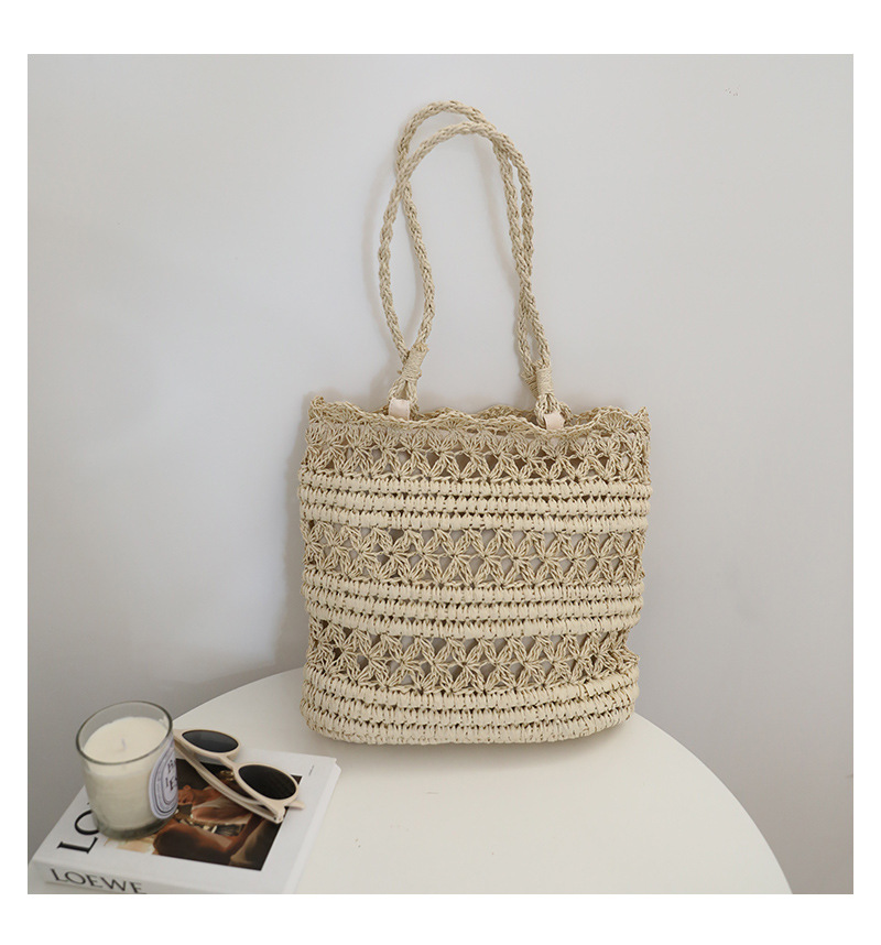 Women's Large Straw Solid Color Vacation Weave Square Zipper Straw Bag display picture 1