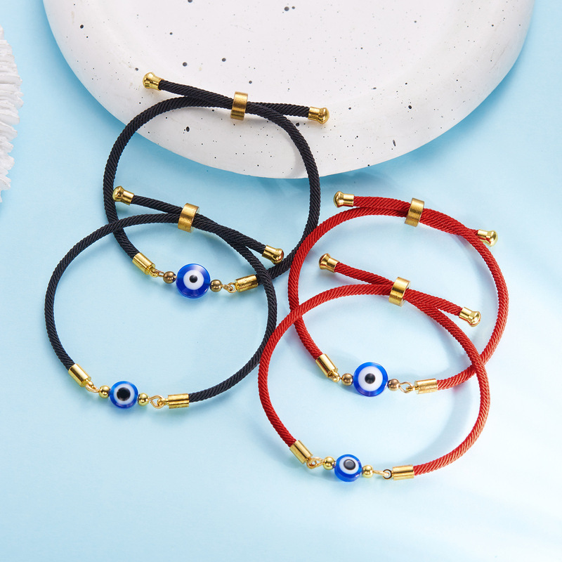 European and American Fashion Simple Evil Blue Eye Bracelet New Style 8mm Devil's Eye Hand-Woven Adjustable Ins Style