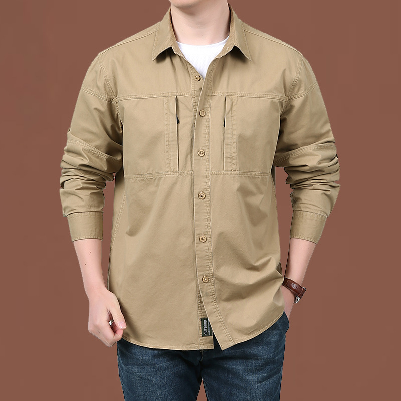 2023 nueva primavera y otoño camisa de trabajo suelta de hombre al aire libre algodón casual chaqueta de camisa de hombre