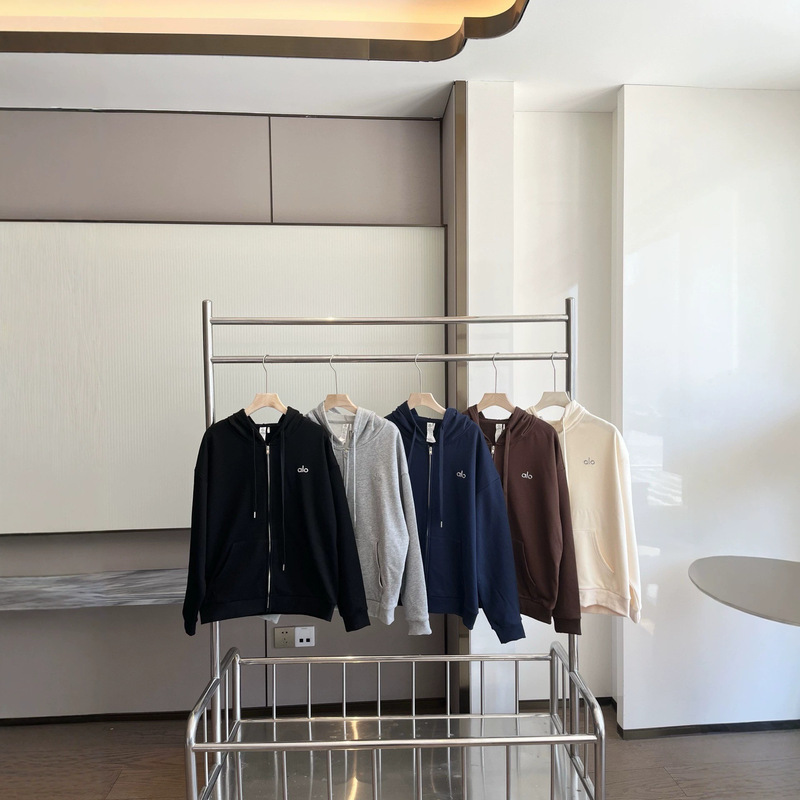 In stock ALO Kim Ji-soo style zip-up cardigan jacket for women, loose-fitting drawstring hooded sweatshirt coat In stock ALO Kim Ji-soo style zip-up cardigan jacket for women, loose-fitting drawstring hooded sweatshirt coat