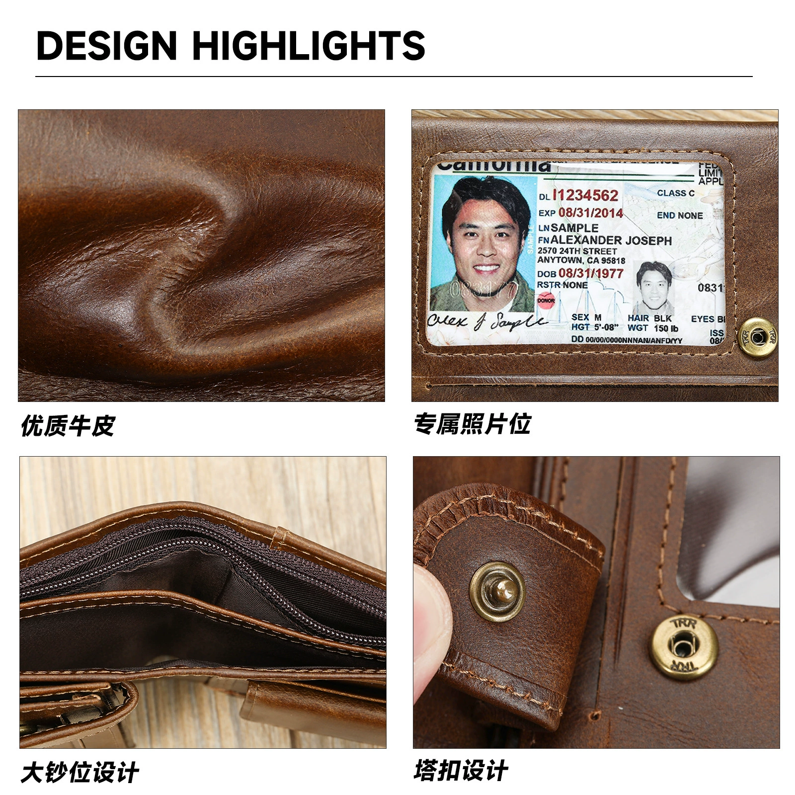 Short wallet, men's leather retro hand loop bag, (Cross-border trading), genuine leather, cowhide, European style