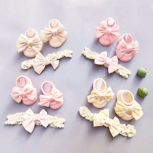 Cross-border baby headband socks set baby glue non-slip floor socks socks bow headband children's hair accessories