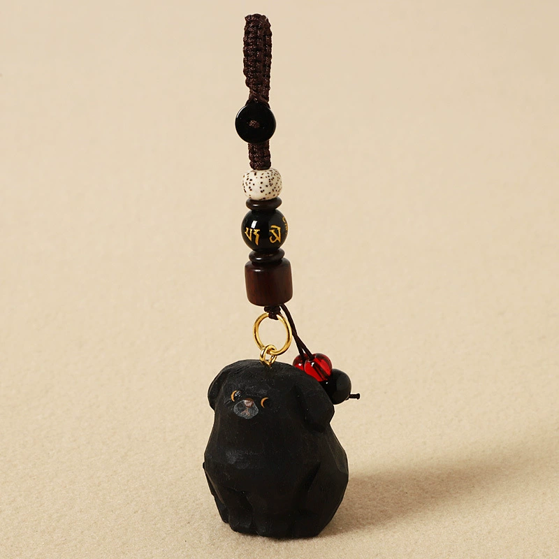 Handmade Wood Carving Keychain Pendant, Cute Dog & Fortune Designs, Birthday Gift, 10 g