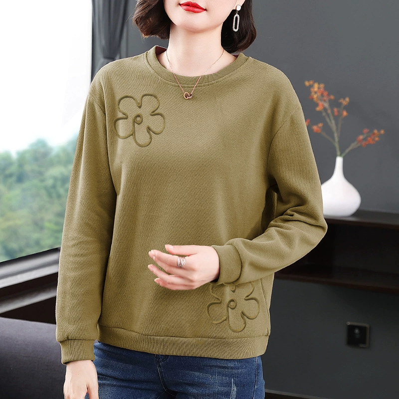 Без шляпы хлопковая свитера женская весна и осень новая кровать мама средних лет футболка с длинными рукавами свободная повседневная куртка большого размера