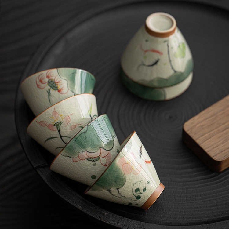 Unglaze Colored Geek Kiln 손으로 그린 DouLi Cup 오픈 필름 세라믹 티 시음 컵 쿵푸 작은 티 컵 티 세트 티 보울 마스터 싱글 컵