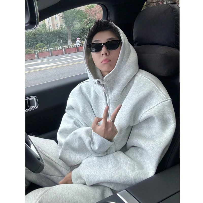 CULT美式拉链连帽高领卫衣男款重磅情侣开衫外套宽松休闲潮牌